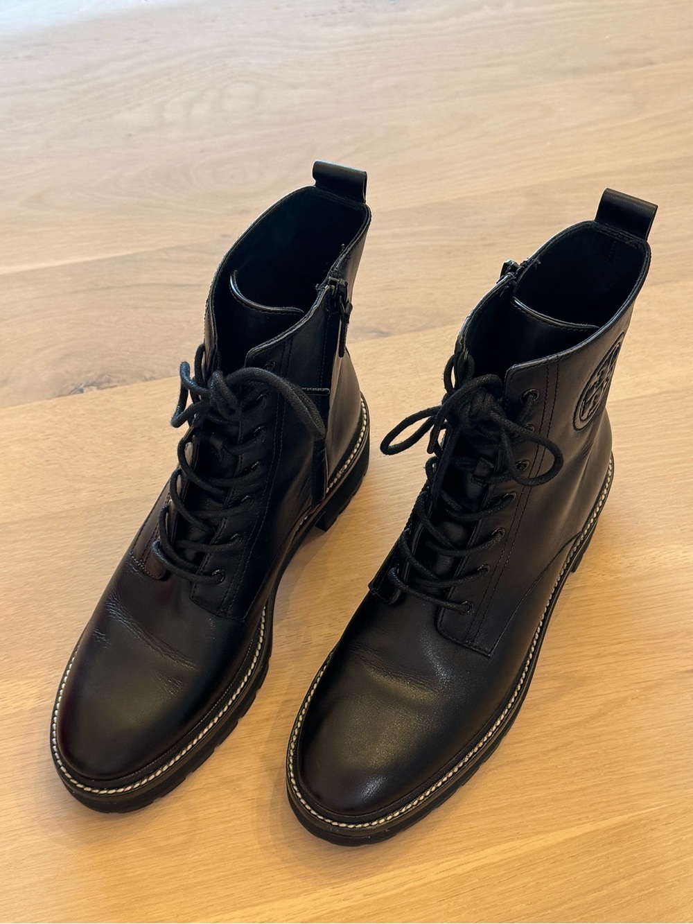 Tory Burch Black Leather Lace-Up Ankle Boots